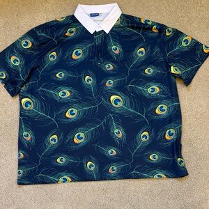 Vibrant Peacock Print Polo Shirt